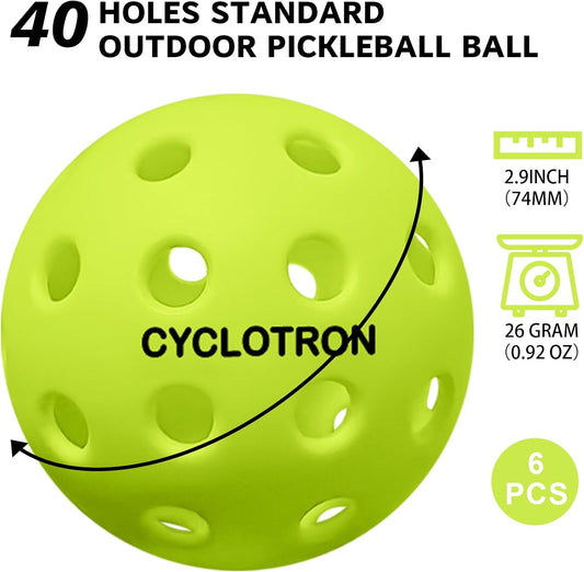 6-Pack Premium Pickleball Balls - USAP Approved, 40 Holes Outdoor/Indoor Pickle Balls with Bag, Perfectly Balanced, High Bounce True Flight, Pickle Ball for Tournament Play