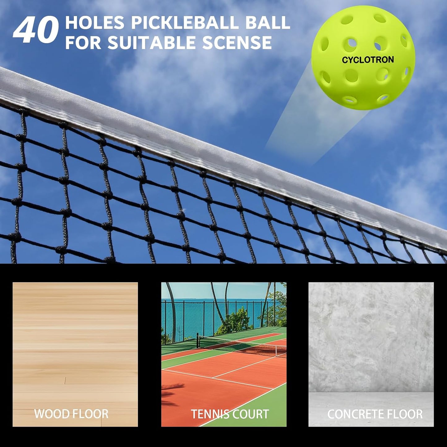 6-Pack Premium Pickleball Balls - USAP Approved, 40 Holes Outdoor/Indoor Pickle Balls with Bag, Perfectly Balanced, High Bounce True Flight, Pickle Ball for Tournament Play