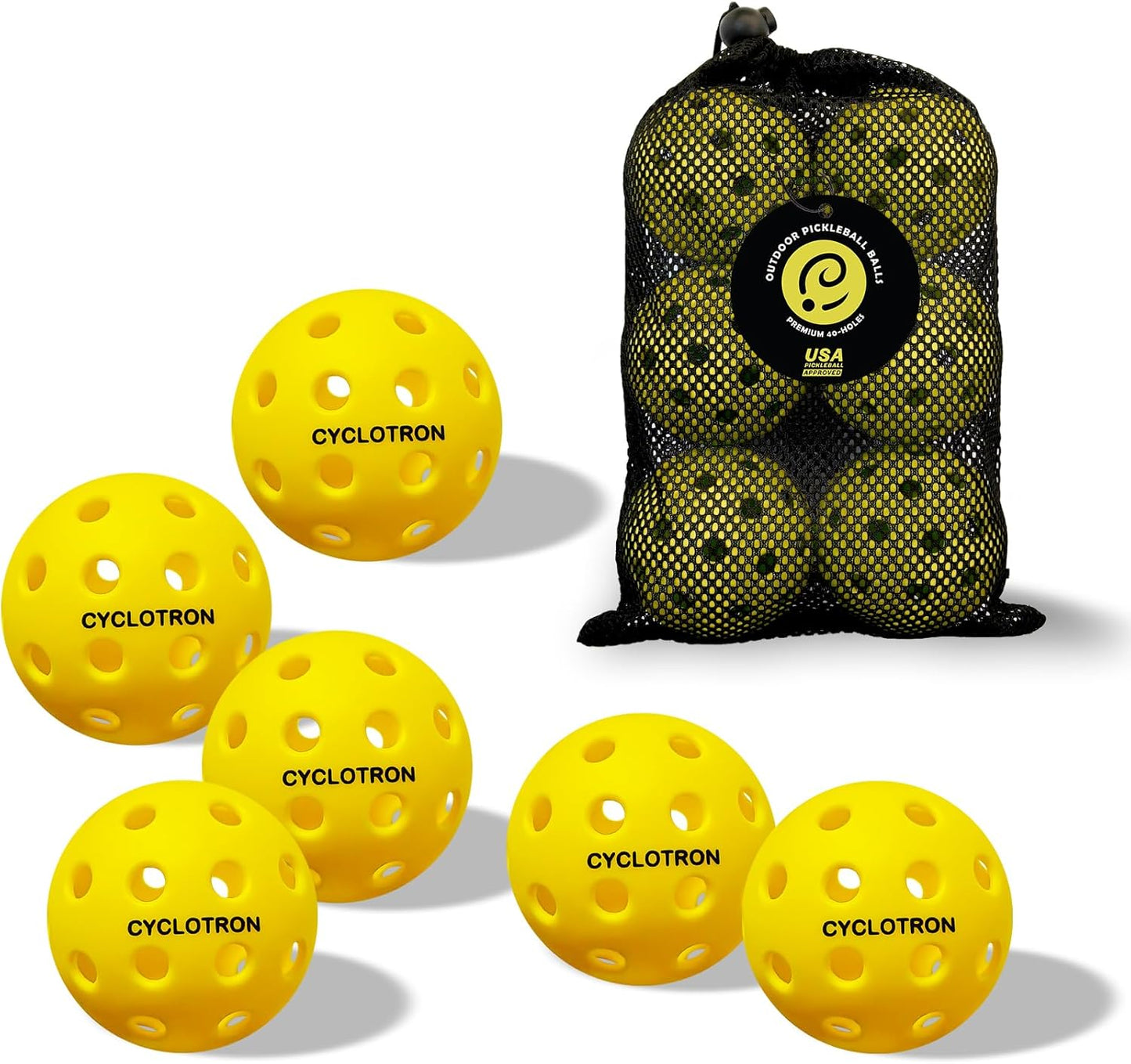 6-Pack Premium Pickleball Balls - USAP Approved, 40 Holes Outdoor/Indoor Pickle Balls with Bag, Perfectly Balanced, High Bounce True Flight, Pickle Ball for Tournament Play