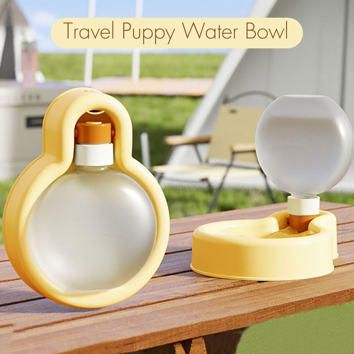 Dog Water Bottle, Travel Puppy Water Bowl, Portable Pet Water Bottle, Leak Proof Puppy Water Dispenser with Drinking Feeder for Walking, Hiking,Traveling (Yellow, 16.9oz)