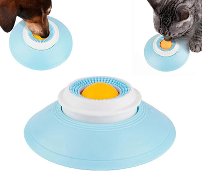 Dog Cat Licks Toys, Pet Lick Bowl for Dogs Cats, Anxieties Relief Slow Feeder, Non-Slip Dog Licks Roll Ball Treat Dispenser, Bowl Enrichment Toys to Keep Them for Liquid Food (Yellow)