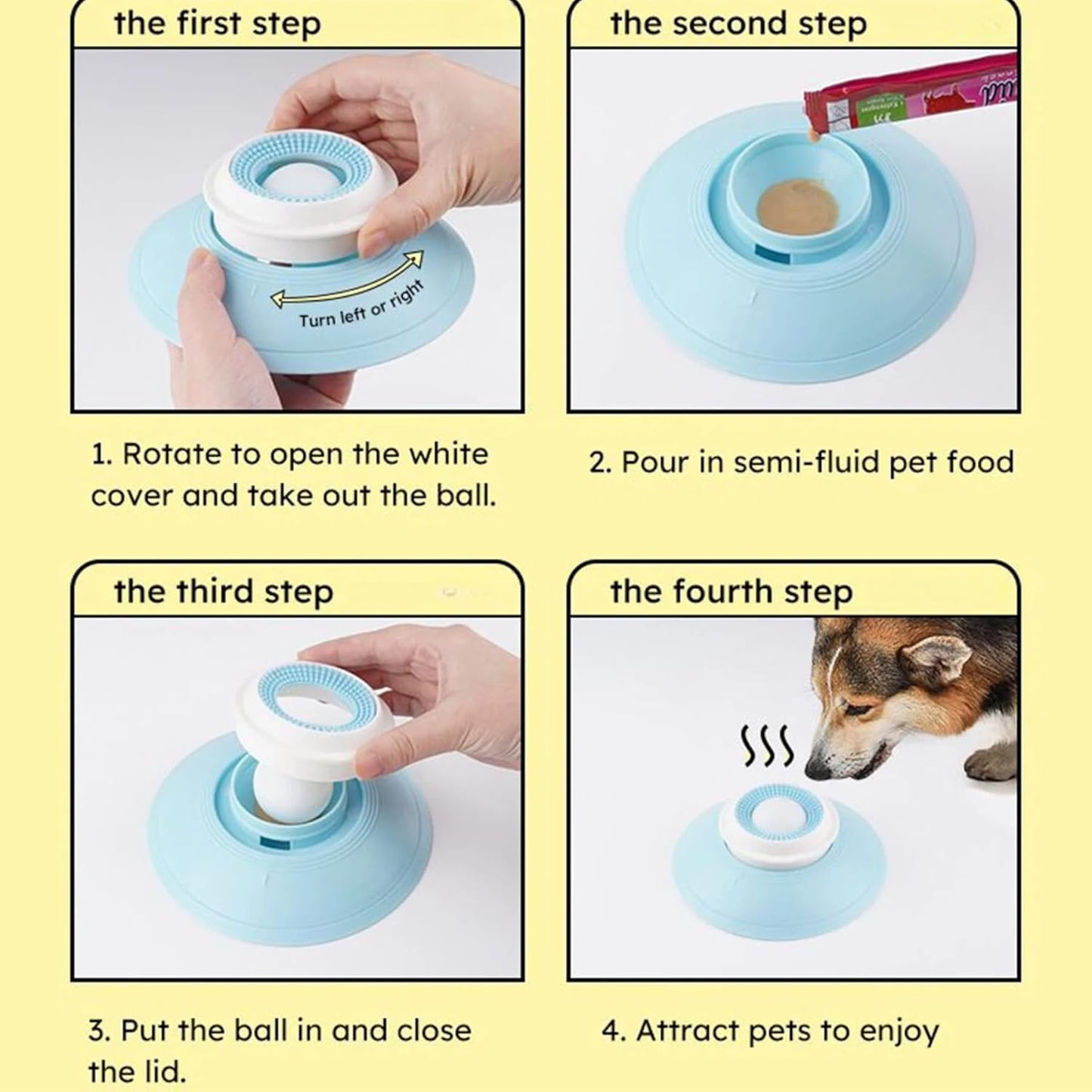 Dog Cat Licks Toys, Pet Lick Bowl for Dogs Cats, Anxieties Relief Slow Feeder, Non-Slip Dog Licks Roll Ball Treat Dispenser, Bowl Enrichment Toys to Keep Them for Liquid Food (Yellow)