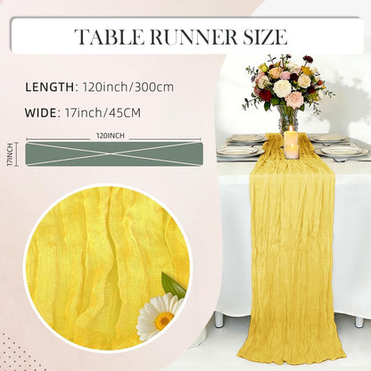 3 Pack Lemon Yellow Cheesecloth Table Runner -17×120 Inch Gauze 10 FT Long Cheese Cloth Table Runners for Bridal Wedding Party Baby Shower Holiday Birthday Home Easter Decor (Lemon Yellow, 3PC)