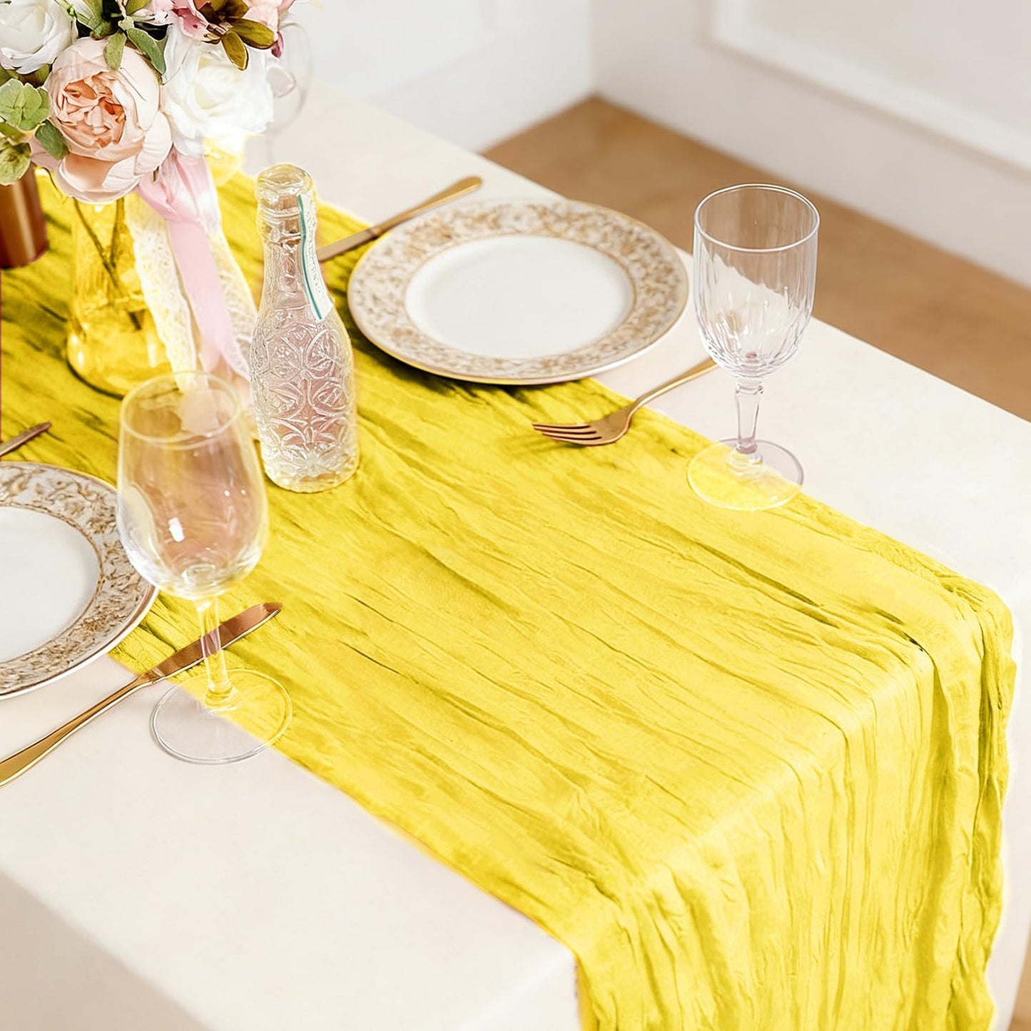 3 Pack Lemon Yellow Cheesecloth Table Runner -17×120 Inch Gauze 10 FT Long Cheese Cloth Table Runners for Bridal Wedding Party Baby Shower Holiday Birthday Home Easter Decor (Lemon Yellow, 3PC)