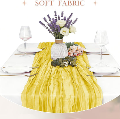 3 Pack Lemon Yellow Cheesecloth Table Runner -17×120 Inch Gauze 10 FT Long Cheese Cloth Table Runners for Bridal Wedding Party Baby Shower Holiday Birthday Home Easter Decor (Lemon Yellow, 3PC)