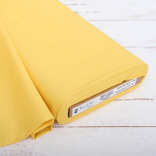 Light Yellow Linen Fabric - 3 Yard Cut, 55" Wide | Premium cotton-linen blend fabric, 55in wide - for embroidery, cross stitch, apparel, canvas, home decor & DIY sewing