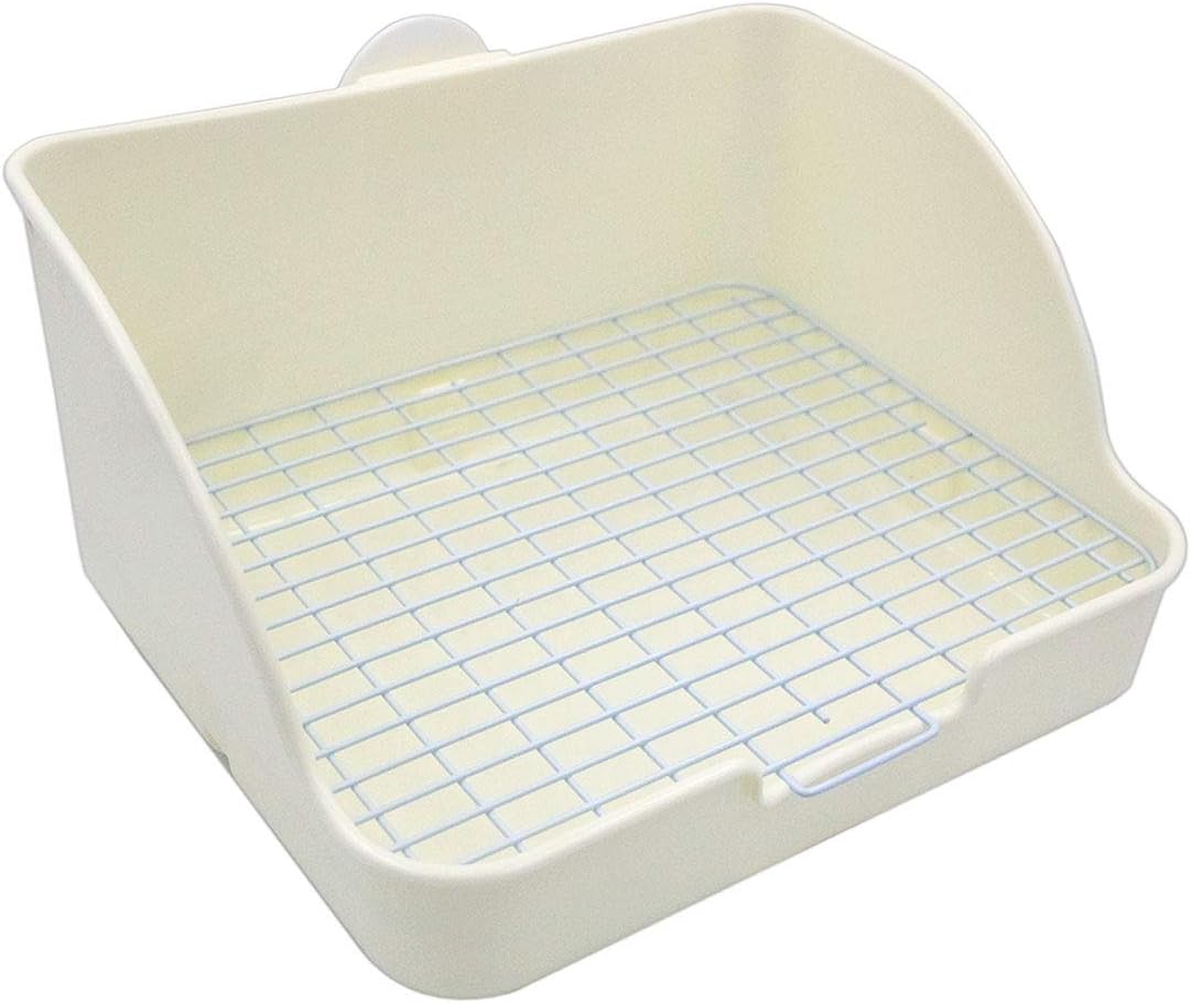 Rat Small Litter Box, 10"x8" Square Corner Litter Box Training Pan with Grid Potty Tray Toilet for Cage Small Animal/Rabbit/Guinea Pig/Bunny/Ferret (White)