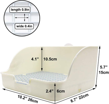 Rat Small Litter Box, 10"x8" Square Corner Litter Box Training Pan with Grid Potty Tray Toilet for Cage Small Animal/Rabbit/Guinea Pig/Bunny/Ferret (White)