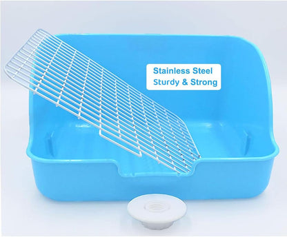 Rat Small Litter Box, 10"x8" Square Corner Litter Box Training Pan with Grid Potty Tray Toilet for Cage Small Animal/Rabbit/Guinea Pig/Bunny/Ferret (White)