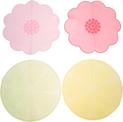 4pcs Silicone Stretch Lids Reusable Food Storage Covers for Bowls Kitchen Fruit Bowl Seal Wraps in Rose Red, Light Pink, Yellow, Green