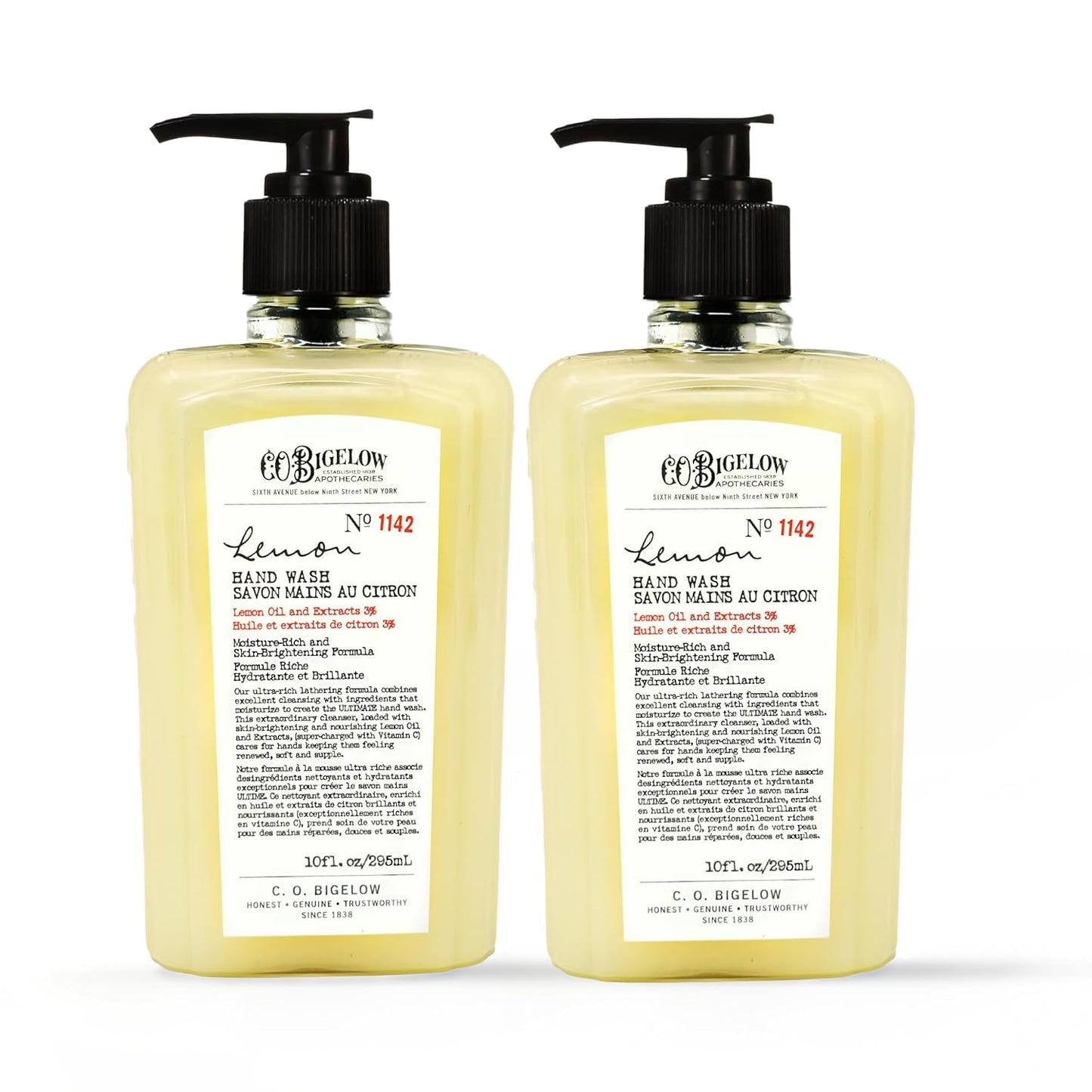 Lemon Hand Wash, Pack of 2 Liquid Hand Soap with Lemon Extract & Aloe Vera, 10 Fl Oz