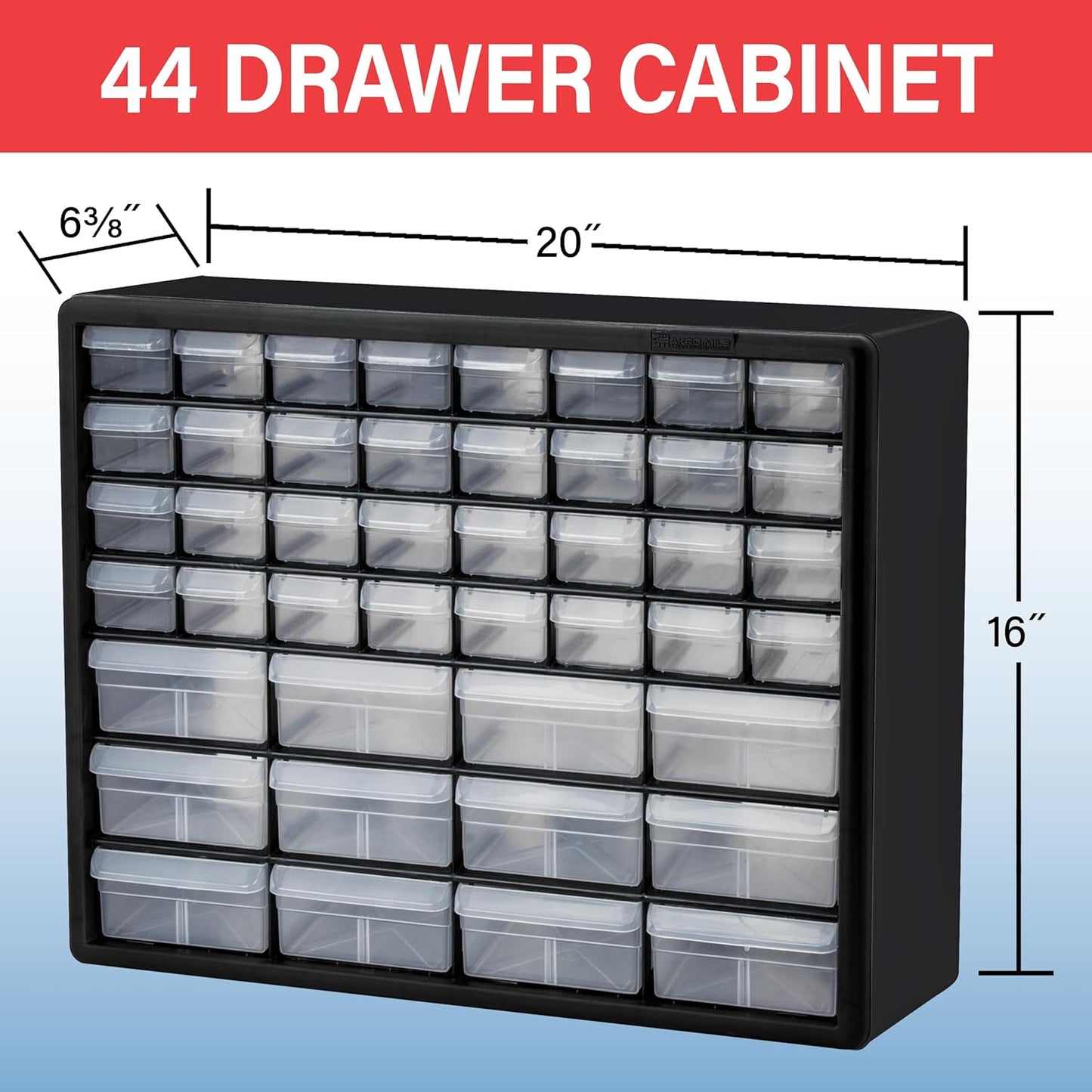 44-Drawer Plastic Drawer Storage Cabinet for Garage Organization, Bead Organizer, Building Bricks Storage, Teacher Toolbox, Makeup Organizer, 20" W x 6" D x 16" H, 10144 Yellow