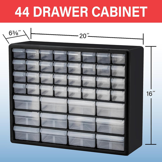 44-Drawer Plastic Drawer Storage Cabinet for Garage Organization, Bead Organizer, Building Bricks Storage, Teacher Toolbox, Makeup Organizer, 20" W x 6" D x 16" H, 10144 Yellow
