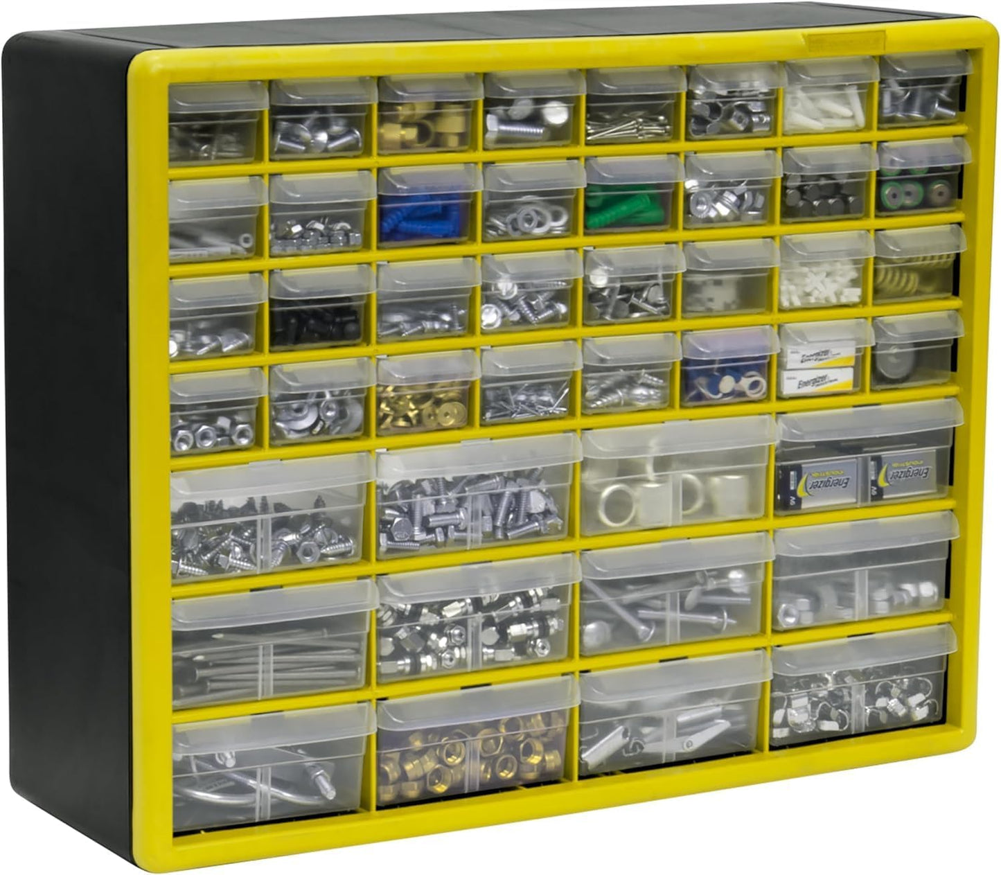 44-Drawer Plastic Drawer Storage Cabinet for Garage Organization, Bead Organizer, Building Bricks Storage, Teacher Toolbox, Makeup Organizer, 20" W x 6" D x 16" H, 10144 Yellow