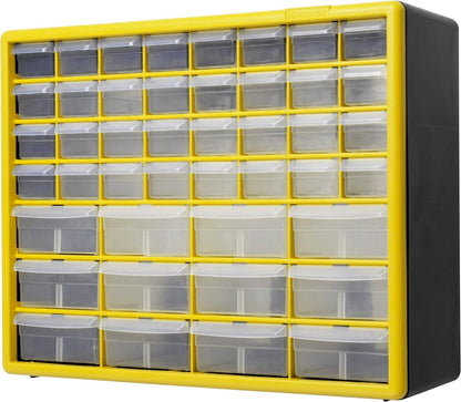 44-Drawer Plastic Drawer Storage Cabinet for Garage Organization, Bead Organizer, Building Bricks Storage, Teacher Toolbox, Makeup Organizer, 20" W x 6" D x 16" H, 10144 Yellow