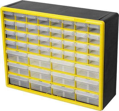 44-Drawer Plastic Drawer Storage Cabinet for Garage Organization, Bead Organizer, Building Bricks Storage, Teacher Toolbox, Makeup Organizer, 20" W x 6" D x 16" H, 10144 Yellow