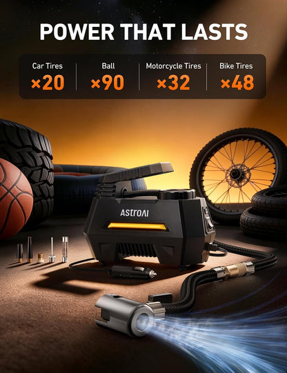 AIRUN H Tire Inflator Portable Air Compressor,9.8Ft Cord-12VDC-Powered Auto Shut-Off,Fast Inflation Electric Air Pump for Car Tires-Car Accessories with Digital Pressure Gauge,LED Light,Yellow