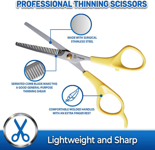 Professional Dog Grooming Scissors Set - Curved Thinning Shears for Dogs, Pet Hair Cutting Tools with Safety Tips for Small & Large Breeds, Grooming Kit for Home