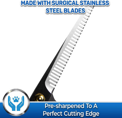 Professional Dog Grooming Scissors Set - Curved Thinning Shears for Dogs, Pet Hair Cutting Tools with Safety Tips for Small & Large Breeds, Grooming Kit for Home