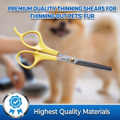 Professional Dog Grooming Scissors Set - Curved Thinning Shears for Dogs, Pet Hair Cutting Tools with Safety Tips for Small & Large Breeds, Grooming Kit for Home