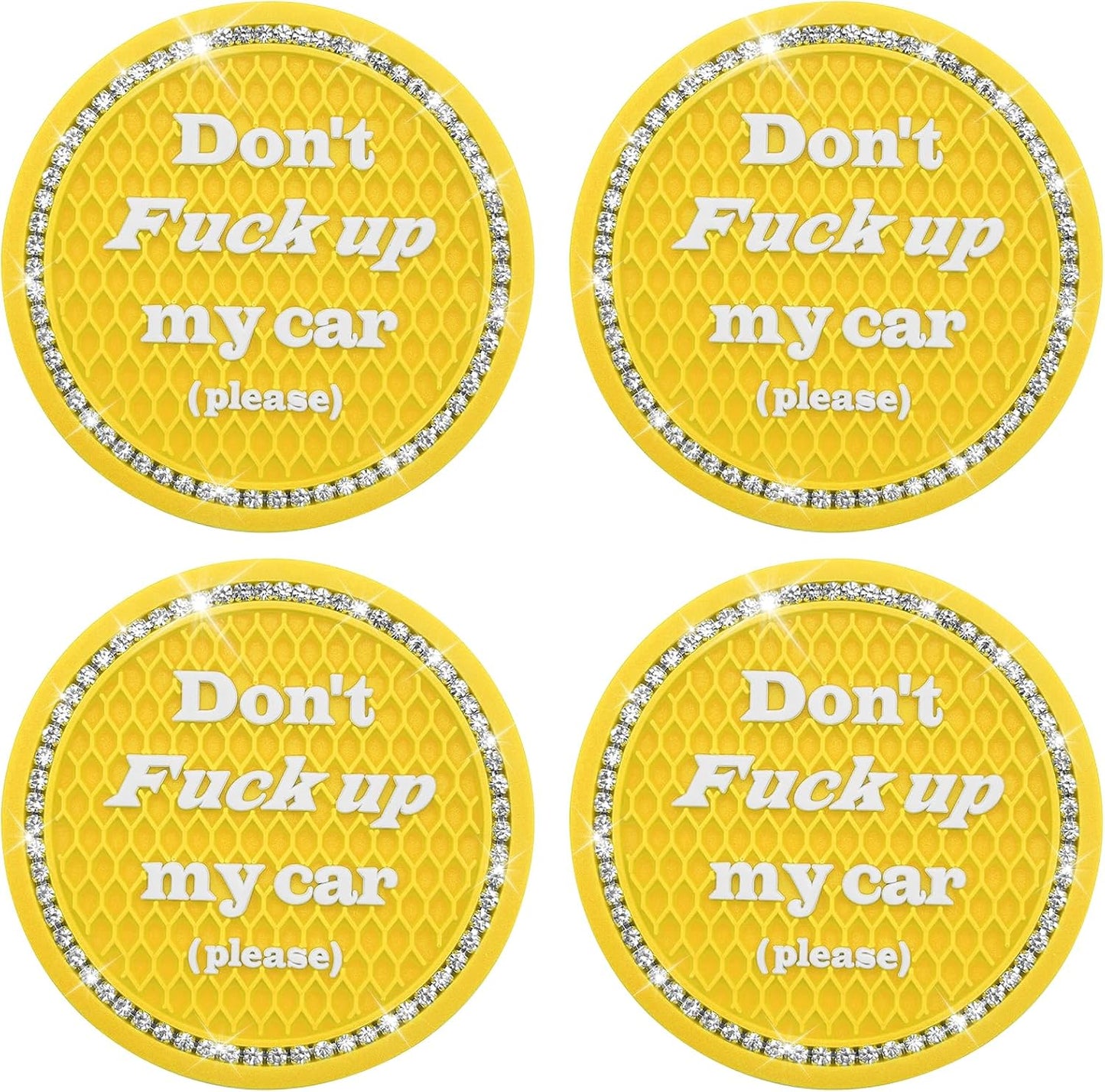 4PCS Bling Car Cup Holder Coaster, 2.75 Inch Anti-Slip Auto Insert Cup Coaster, Crystal Rhinestone Auto Drink Car Cup Mat for Women Girls, Universal Auto Interior Decor Accessories (Yellow)