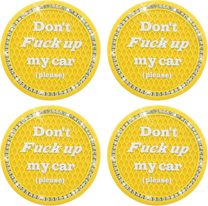 4PCS Bling Car Cup Holder Coaster, 2.75 Inch Anti-Slip Auto Insert Cup Coaster, Crystal Rhinestone Auto Drink Car Cup Mat for Women Girls, Universal Auto Interior Decor Accessories (Yellow)
