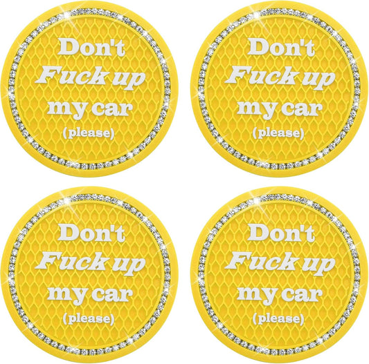 4PCS Bling Car Cup Holder Coaster, 2.75 Inch Anti-Slip Auto Insert Cup Coaster, Crystal Rhinestone Auto Drink Car Cup Mat for Women Girls, Universal Auto Interior Decor Accessories (Yellow)
