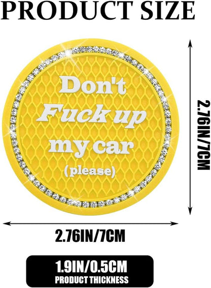 4PCS Bling Car Cup Holder Coaster, 2.75 Inch Anti-Slip Auto Insert Cup Coaster, Crystal Rhinestone Auto Drink Car Cup Mat for Women Girls, Universal Auto Interior Decor Accessories (Yellow)