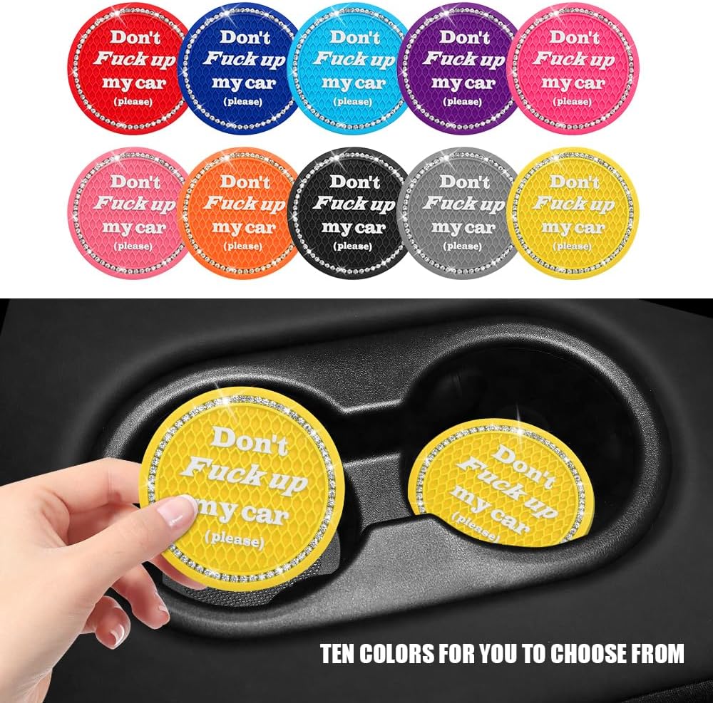 4PCS Bling Car Cup Holder Coaster, 2.75 Inch Anti-Slip Auto Insert Cup Coaster, Crystal Rhinestone Auto Drink Car Cup Mat for Women Girls, Universal Auto Interior Decor Accessories (Yellow)
