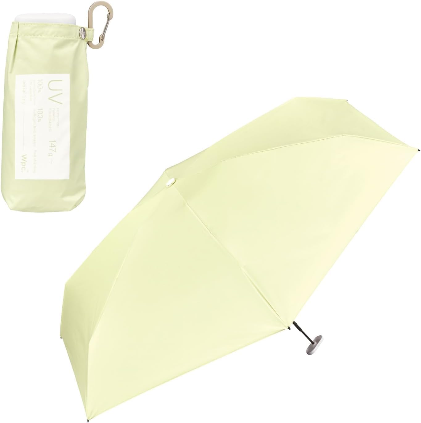 Ultra Lightweight Compact Umbrella, Tiny Mini Folding Sun & Rain, Yellow Parasol, 100% UV Protection UPF50+, Portable Travel Umbrella (147g)