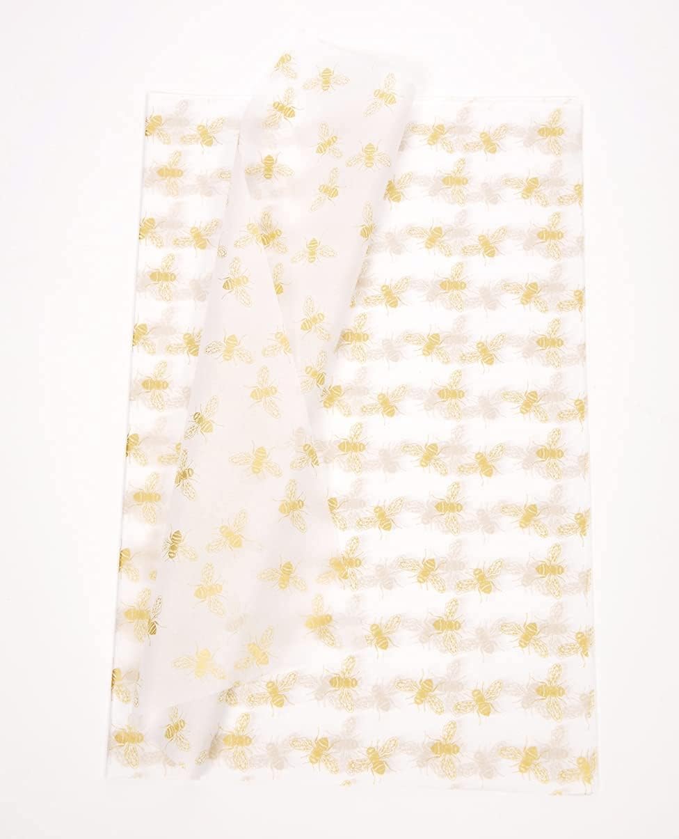 40 Sheets Large 26X20 Inch Metallic Gold Foil Honey Bee Gift Wrapping Tissue Paper Bulk, for Wedding Birthday Baby Shower Party Favor, Gift Bag Box Packaging, DIY