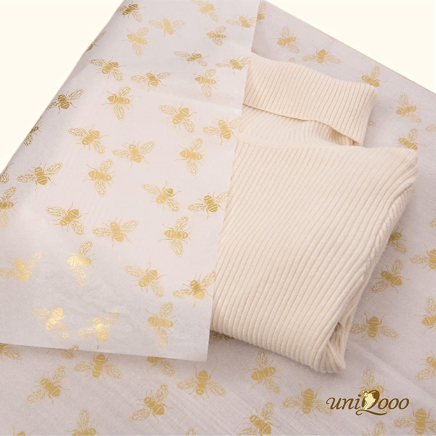 40 Sheets Large 26X20 Inch Metallic Gold Foil Honey Bee Gift Wrapping Tissue Paper Bulk, for Wedding Birthday Baby Shower Party Favor, Gift Bag Box Packaging, DIY