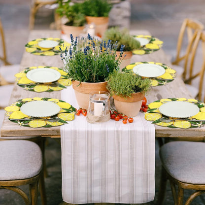 6 Pcs Spring Summer Embroidered Lemon Placemats 14'' Lemon Floral Cutwork Round Placemats Doilies Washable Placemats for Home Dinning Kitchen Wedding Restaurant Buffet Limoncello Party Decorations