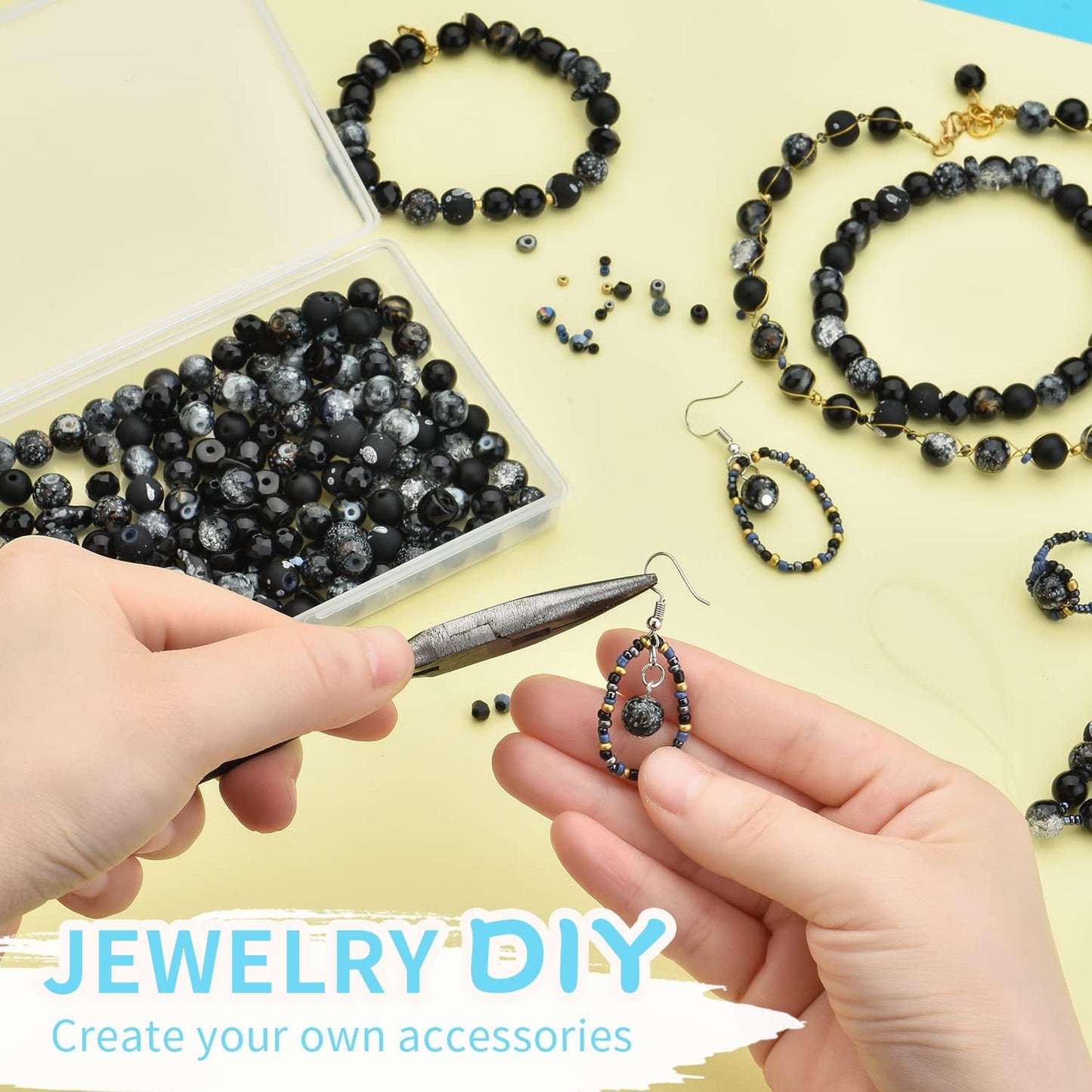 Yellow Glass Beads for Bracelet kit, 900pcs Crystal Beads for Jewelry Making Include 8mm Round Assorted Beads with Bicone/and Seed Beads for Craft, Necklace, Earring and Phone Chain