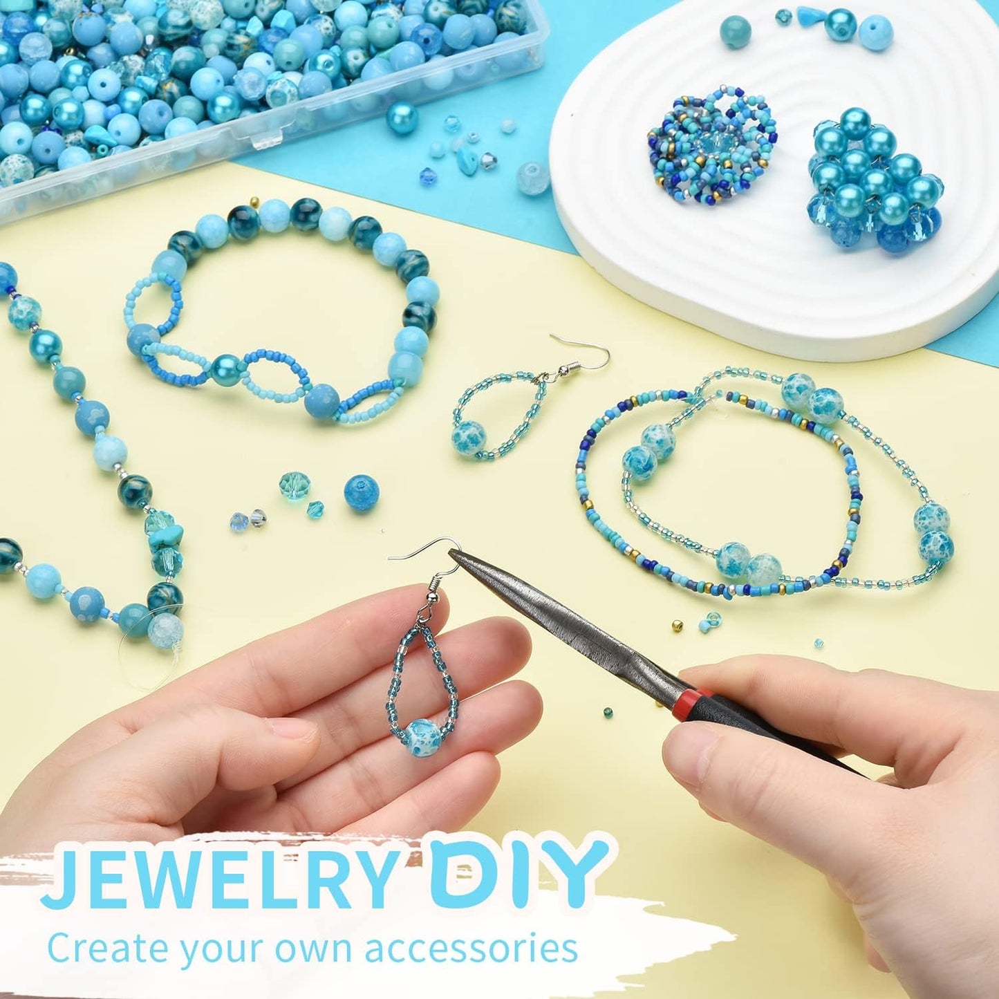 Yellow Glass Beads for Bracelet kit, 900pcs Crystal Beads for Jewelry Making Include 8mm Round Assorted Beads with Bicone/and Seed Beads for Craft, Necklace, Earring and Phone Chain