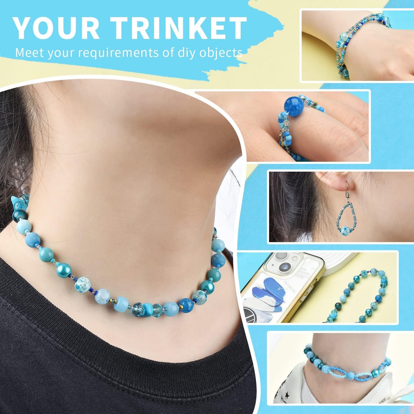 Yellow Glass Beads for Bracelet kit, 900pcs Crystal Beads for Jewelry Making Include 8mm Round Assorted Beads with Bicone/and Seed Beads for Craft, Necklace, Earring and Phone Chain