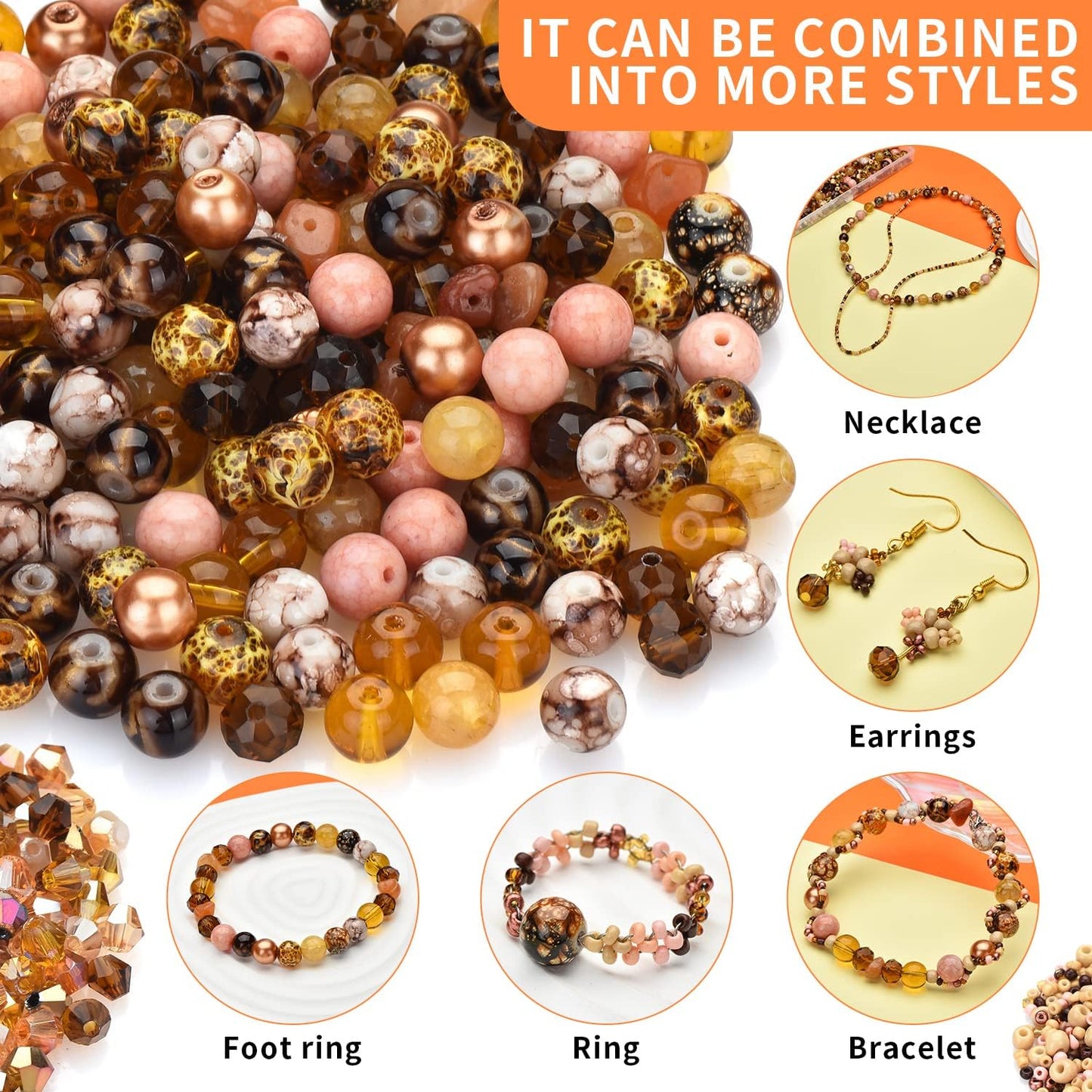 Yellow Glass Beads for Bracelet kit, 900pcs Crystal Beads for Jewelry Making Include 8mm Round Assorted Beads with Bicone/and Seed Beads for Craft, Necklace, Earring and Phone Chain