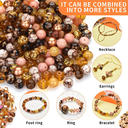 Yellow Glass Beads for Bracelet kit, 900pcs Crystal Beads for Jewelry Making Include 8mm Round Assorted Beads with Bicone/and Seed Beads for Craft, Necklace, Earring and Phone Chain