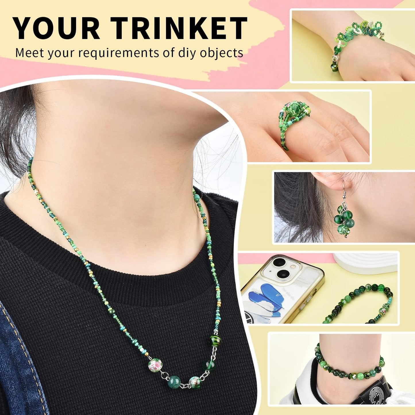 Yellow Glass Beads for Bracelet kit, 900pcs Crystal Beads for Jewelry Making Include 8mm Round Assorted Beads with Bicone/and Seed Beads for Craft, Necklace, Earring and Phone Chain