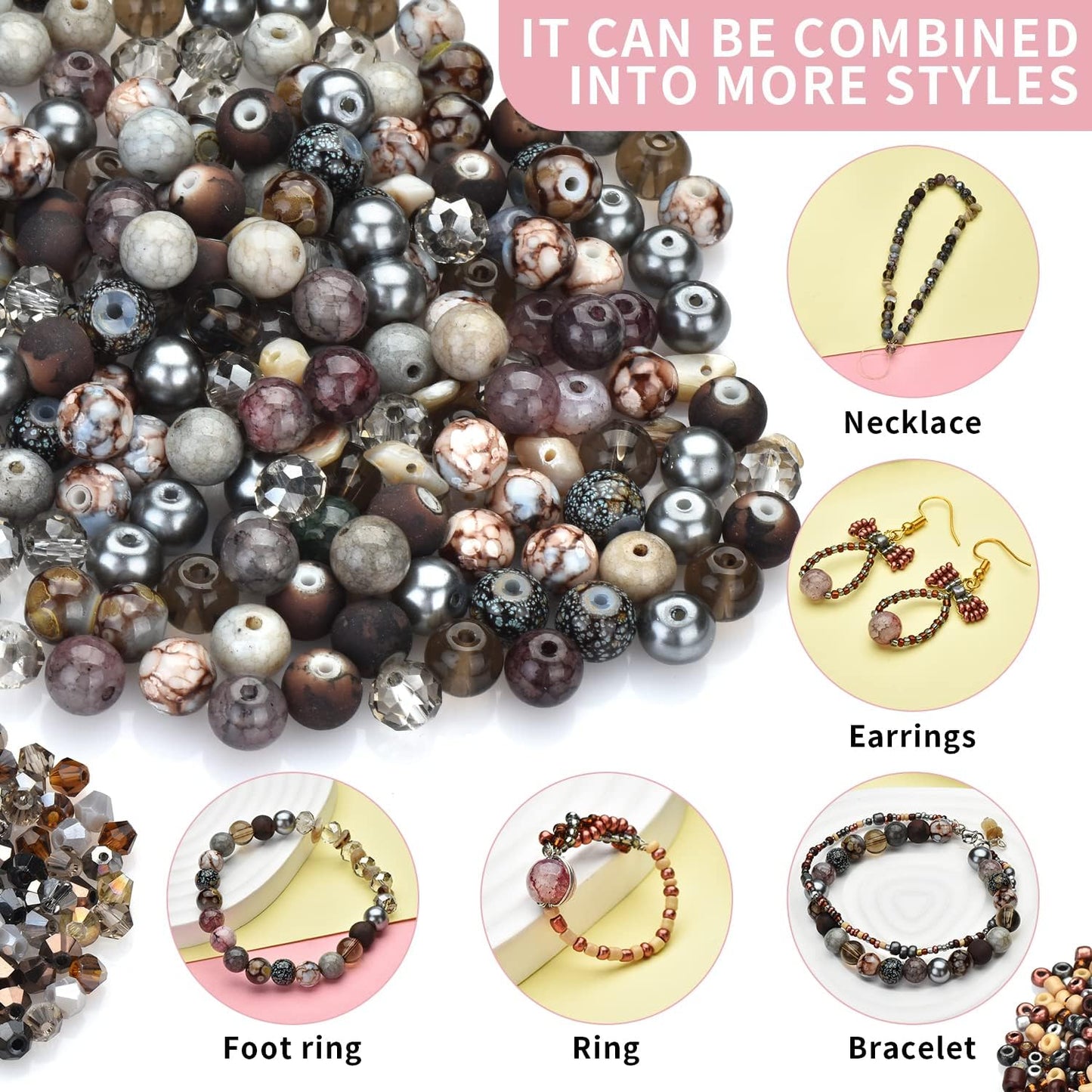 Yellow Glass Beads for Bracelet kit, 900pcs Crystal Beads for Jewelry Making Include 8mm Round Assorted Beads with Bicone/and Seed Beads for Craft, Necklace, Earring and Phone Chain