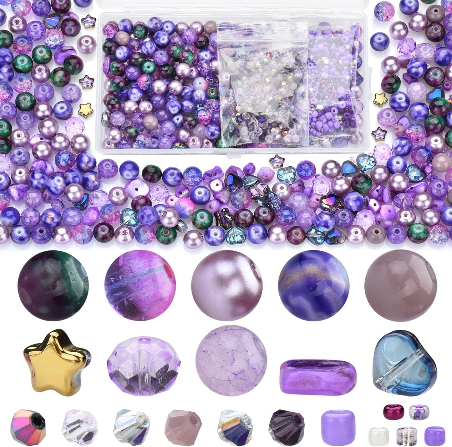 Yellow Glass Beads for Bracelet kit, 900pcs Crystal Beads for Jewelry Making Include 8mm Round Assorted Beads with Bicone/and Seed Beads for Craft, Necklace, Earring and Phone Chain