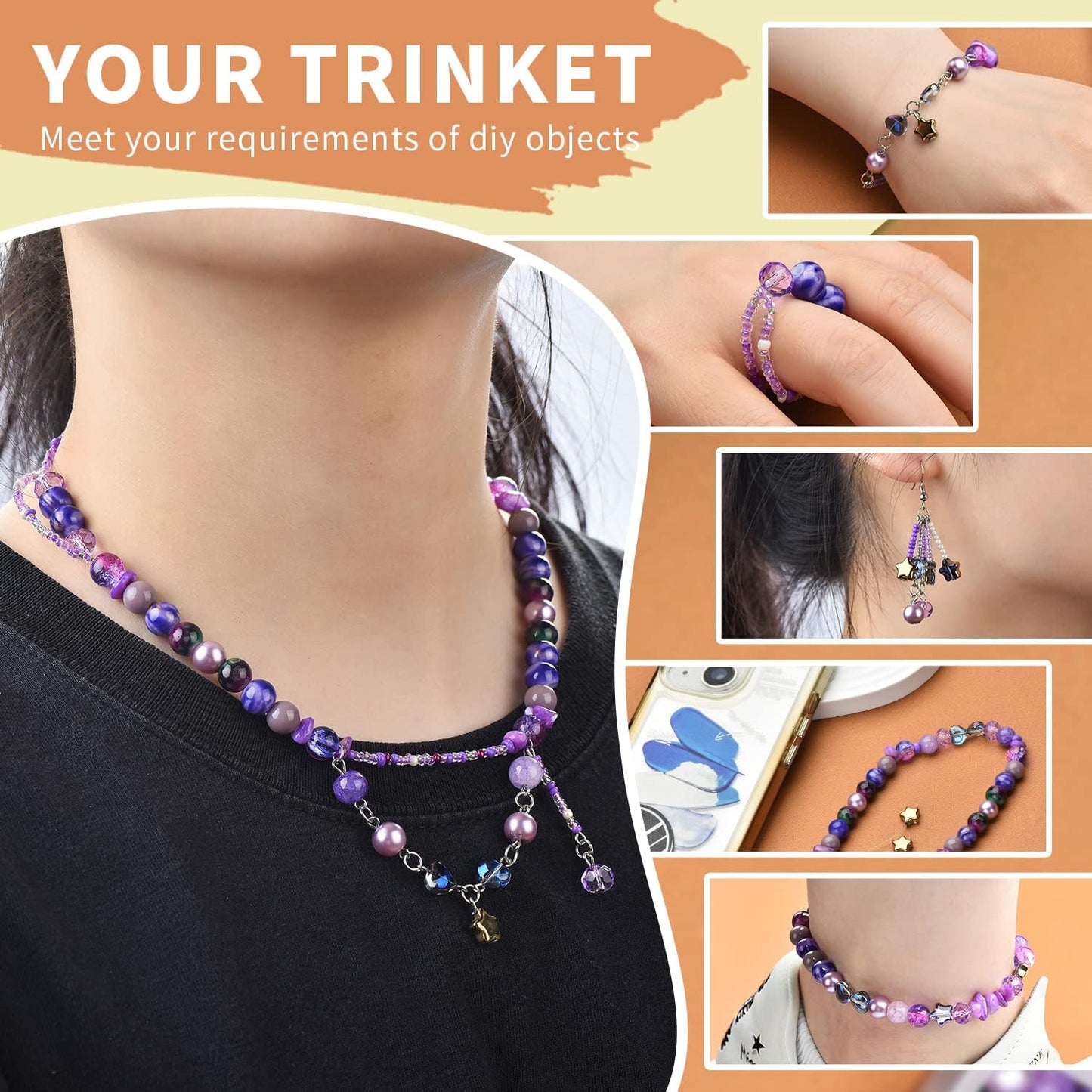 Yellow Glass Beads for Bracelet kit, 900pcs Crystal Beads for Jewelry Making Include 8mm Round Assorted Beads with Bicone/and Seed Beads for Craft, Necklace, Earring and Phone Chain