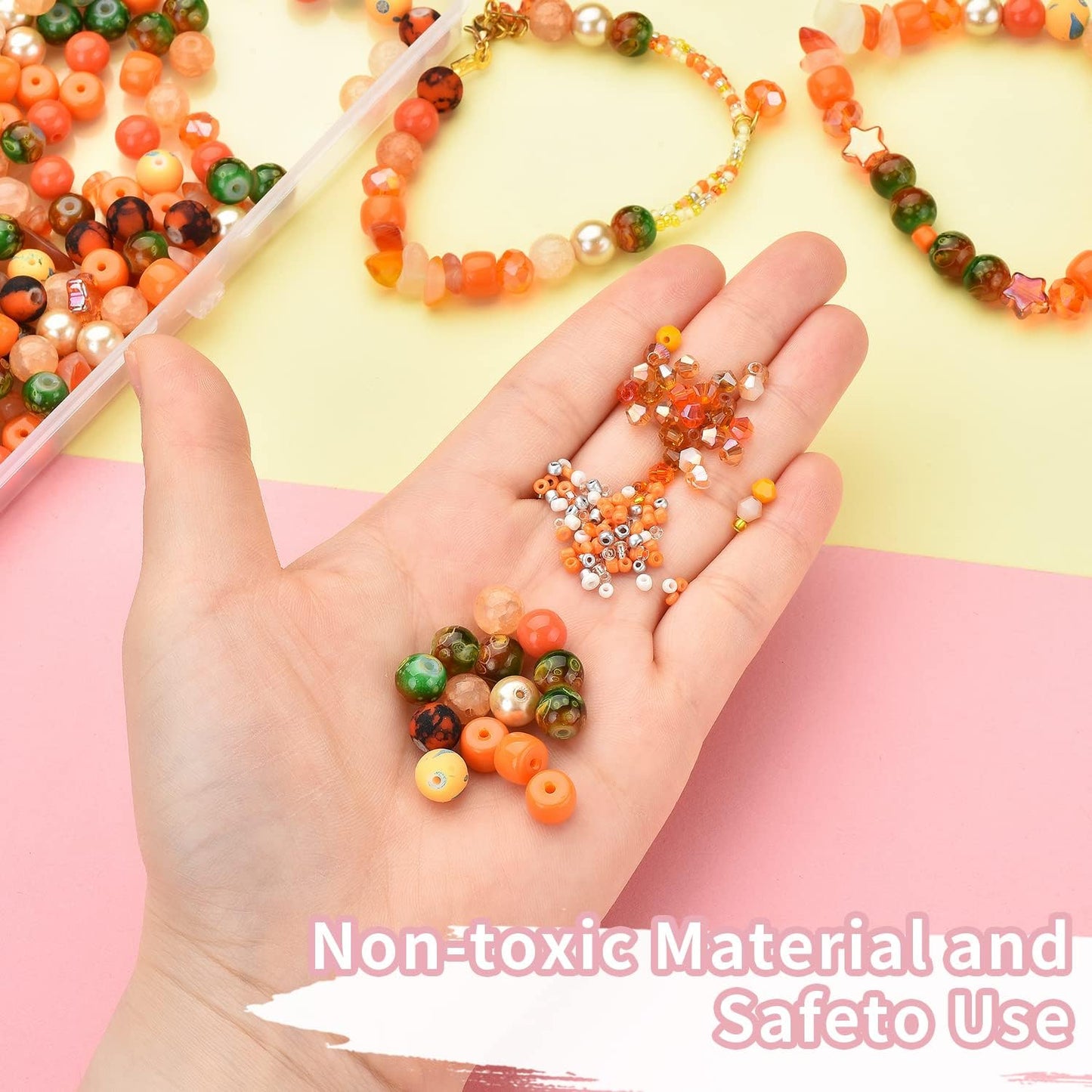 Yellow Glass Beads for Bracelet kit, 900pcs Crystal Beads for Jewelry Making Include 8mm Round Assorted Beads with Bicone/and Seed Beads for Craft, Necklace, Earring and Phone Chain