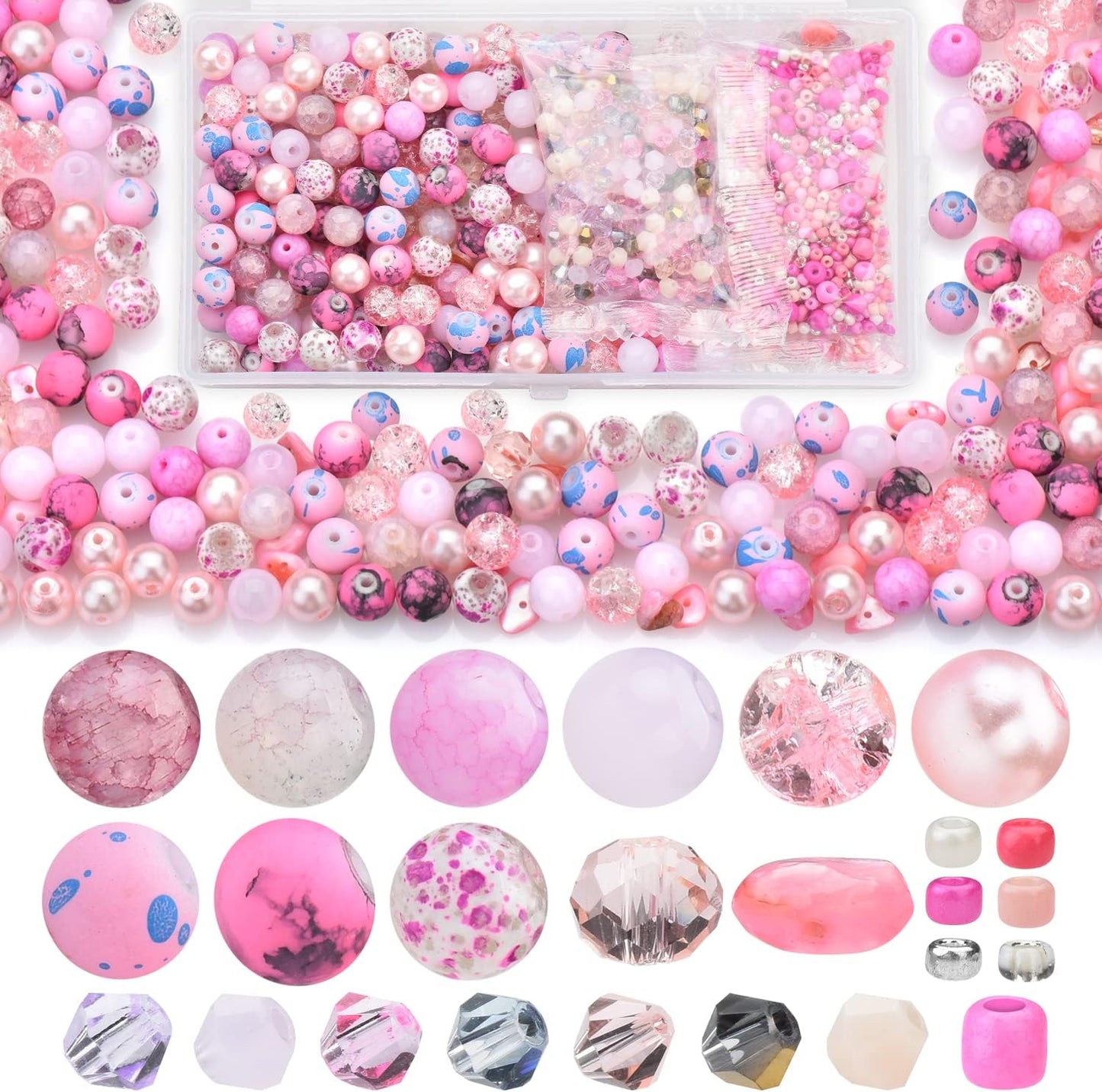 Yellow Glass Beads for Bracelet kit, 900pcs Crystal Beads for Jewelry Making Include 8mm Round Assorted Beads with Bicone/and Seed Beads for Craft, Necklace, Earring and Phone Chain