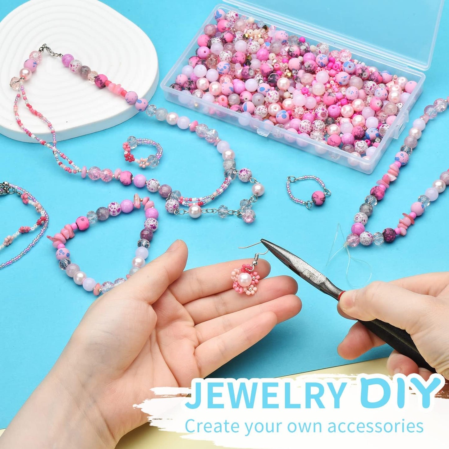 Yellow Glass Beads for Bracelet kit, 900pcs Crystal Beads for Jewelry Making Include 8mm Round Assorted Beads with Bicone/and Seed Beads for Craft, Necklace, Earring and Phone Chain
