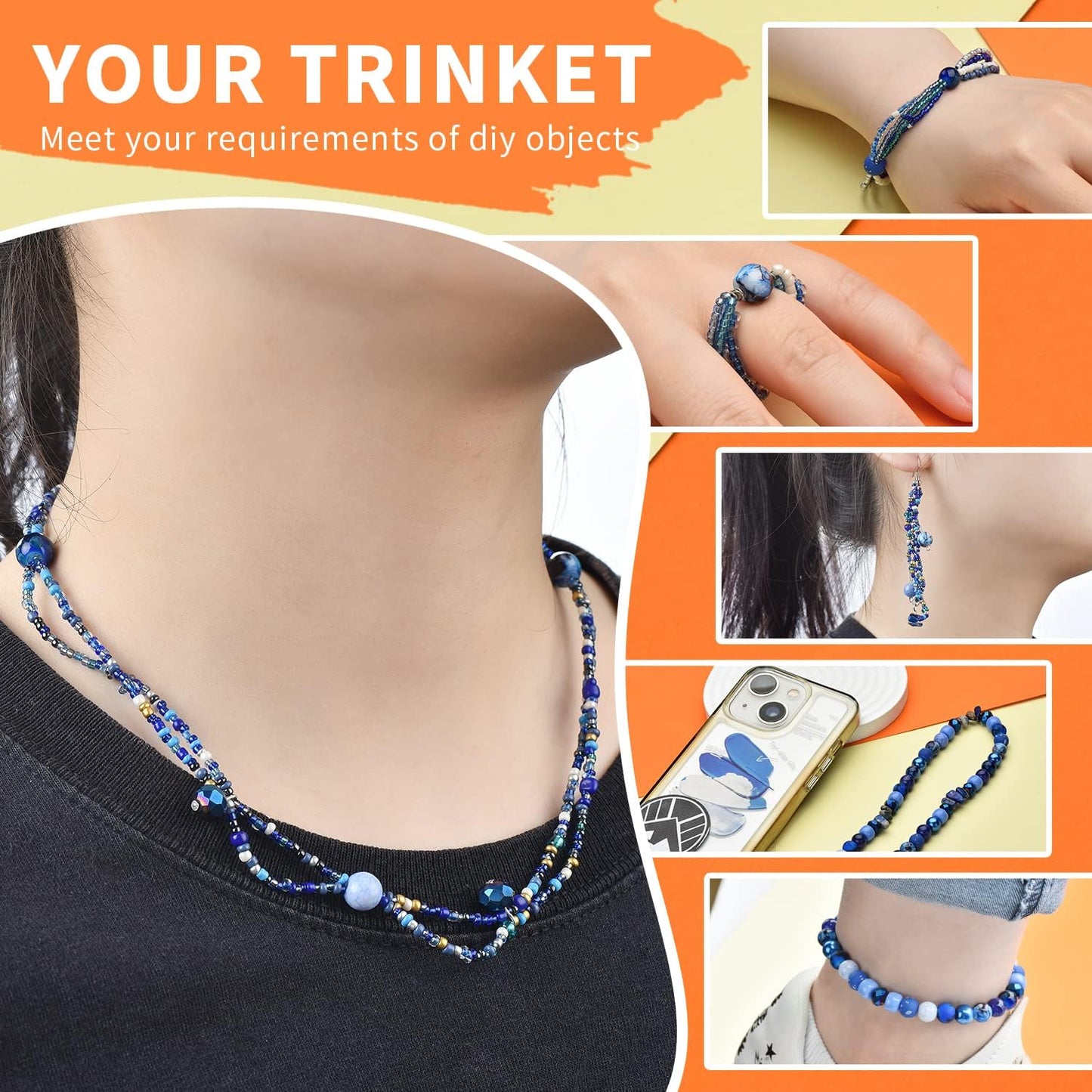 Yellow Glass Beads for Bracelet kit, 900pcs Crystal Beads for Jewelry Making Include 8mm Round Assorted Beads with Bicone/and Seed Beads for Craft, Necklace, Earring and Phone Chain