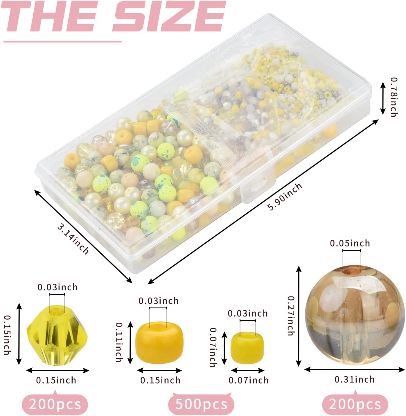 Yellow Glass Beads for Bracelet kit, 900pcs Crystal Beads for Jewelry Making Include 8mm Round Assorted Beads with Bicone/and Seed Beads for Craft, Necklace, Earring and Phone Chain