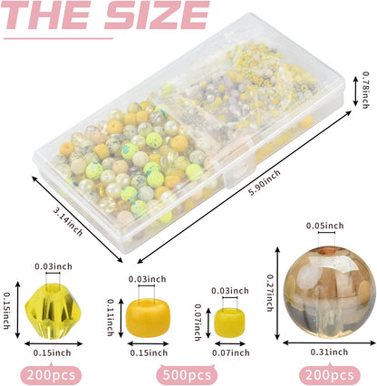 Yellow Glass Beads for Bracelet kit, 900pcs Crystal Beads for Jewelry Making Include 8mm Round Assorted Beads with Bicone/and Seed Beads for Craft, Necklace, Earring and Phone Chain