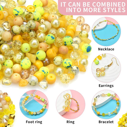 Yellow Glass Beads for Bracelet kit, 900pcs Crystal Beads for Jewelry Making Include 8mm Round Assorted Beads with Bicone/and Seed Beads for Craft, Necklace, Earring and Phone Chain