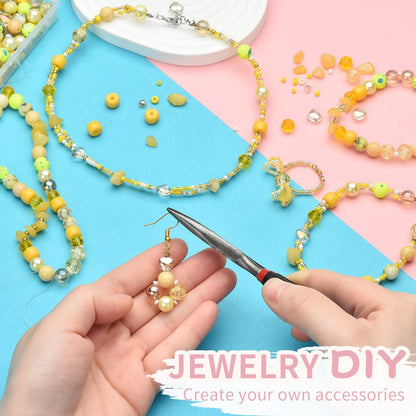 Yellow Glass Beads for Bracelet kit, 900pcs Crystal Beads for Jewelry Making Include 8mm Round Assorted Beads with Bicone/and Seed Beads for Craft, Necklace, Earring and Phone Chain